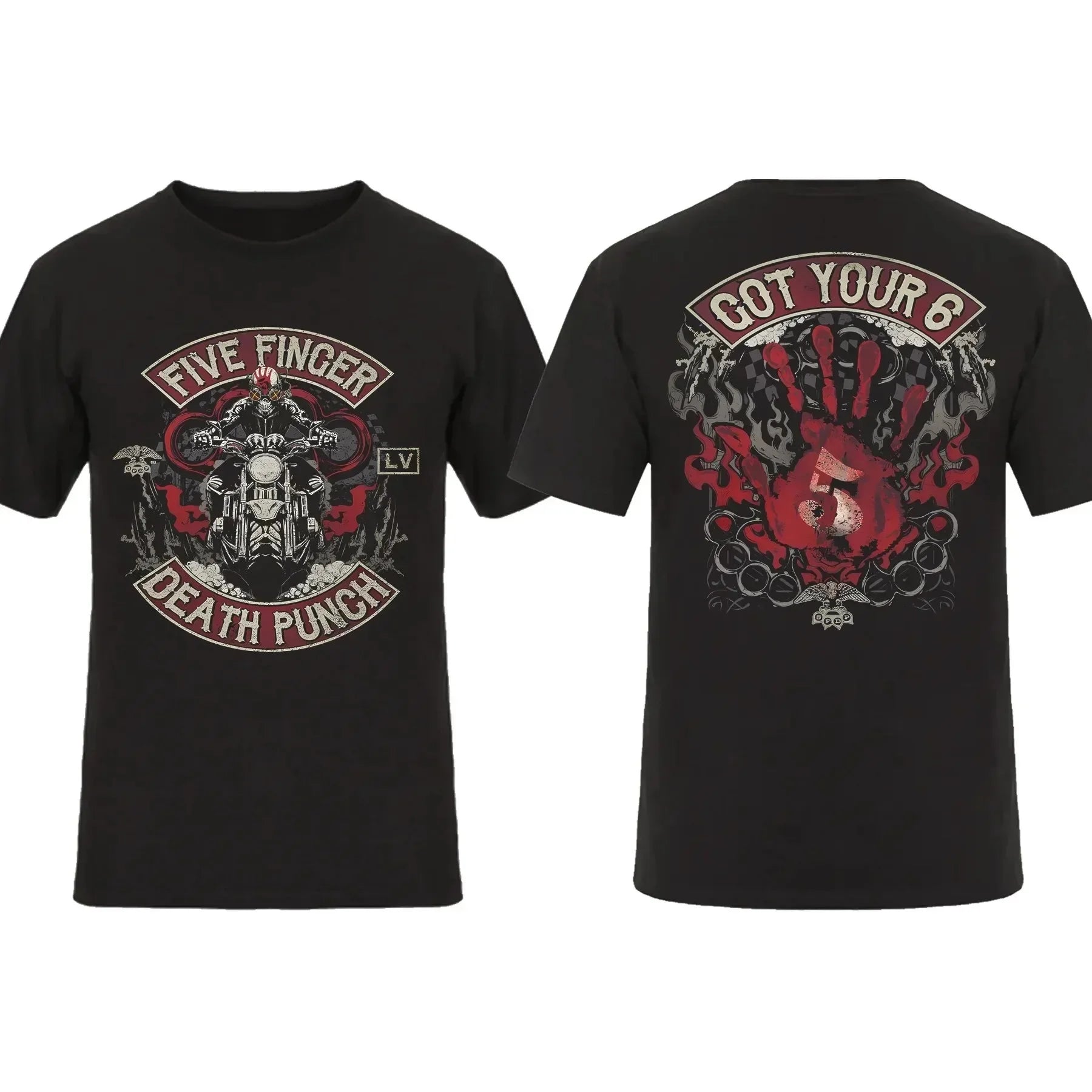 2026 Fashion Men T Shirt Double-sided Biker Skully Black By Five Finger Death Punch T-shirt Graphic Youth Cloth Streetwear S-4XL