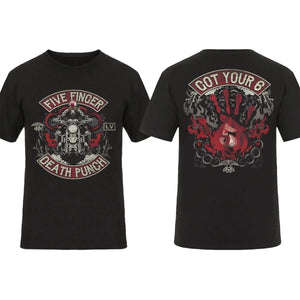 2026 Fashion Men T Shirt Double-sided Biker Skully Black By Five Finger Death Punch T-shirt Graphic Youth Cloth Streetwear S-4XL