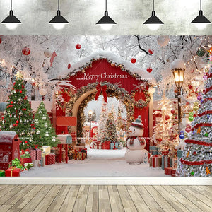 Dewprint Christmas Backdrop Background Banner Fireplace Theme Winter Xmas Tree Indoor Decor Family Holiday Party Portrait Photo