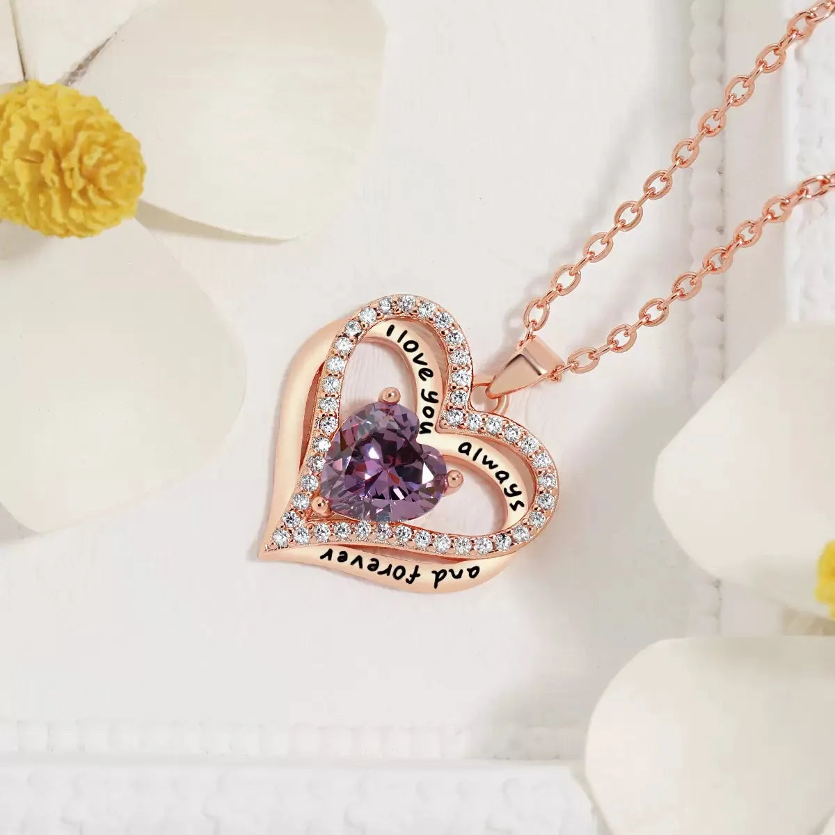 Heart Pendant Necklaces For Women With Rose Flower Gift Box Girlfriend Mother Family Birthday Fashion Romantic Surprise Gifts - You Offer