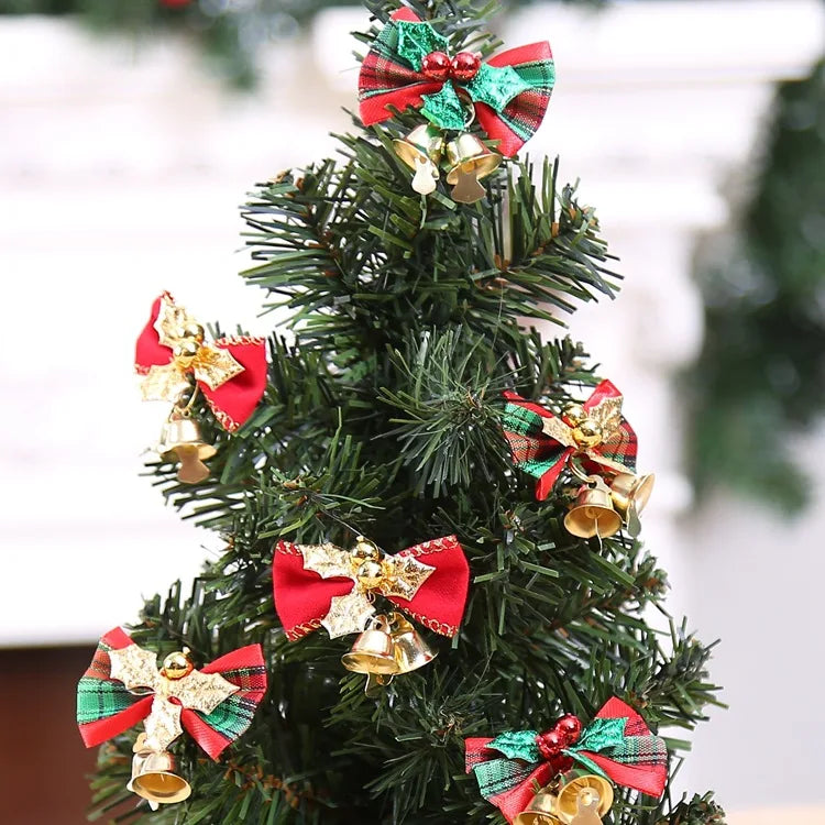 Christmas Mini Bowknot Jingle Bell Xmas Trees Hanging Pendant Small Bow with Bell Ornament DIY Party Gifts New Year Decorations