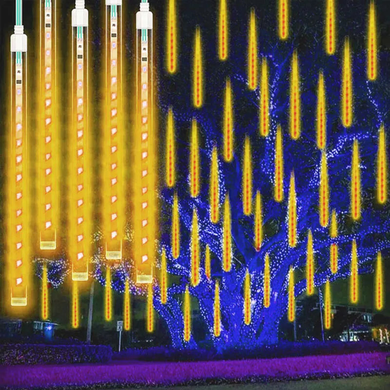 Outdoor LED Meteor Shower Lights Falling Rain Drop Fairy String Light Waterproof for Christmas Party Garden Holiday Decorations