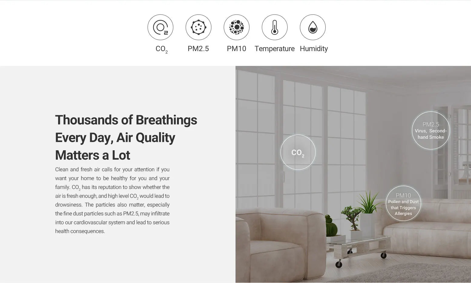 Qingping Smart Air Detector Lite CO2 PM2.5 PM10 Temperature Humidity Monitor Touch Screen Work With Mihome APP for Apple HomeKit