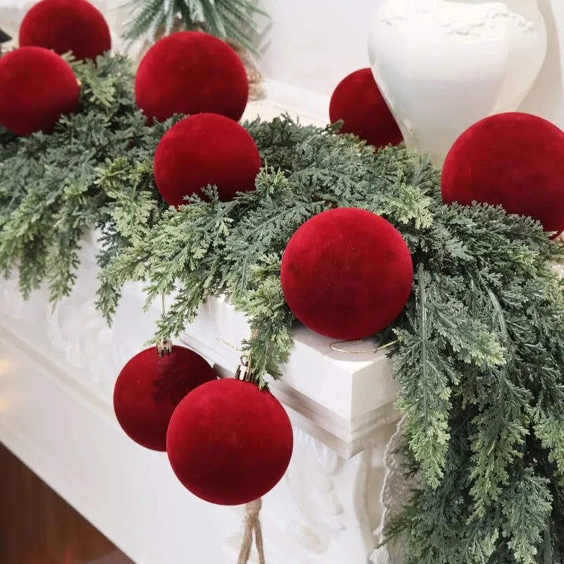 White Flocked Christmas Balls Xmas Tree Hanging Pendents Velvet Ball Ornaments Wedding Anniversary Party Home Decoration