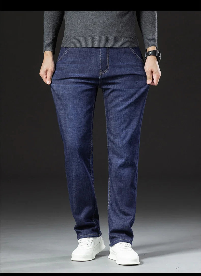Winter Lamb Fluff Denim Straight Pants Men Thicken Big Size 40 Jeans High Waist Stretch Jeansy Fleece Lined Warm Slim Vaqueros - You Offer