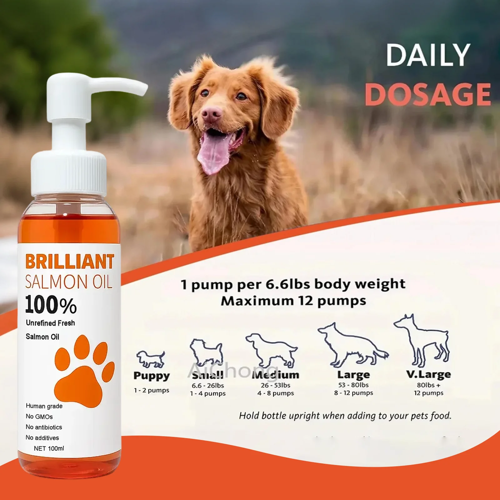 300ml/10.15 fl oz, 100ml/3.38 fl oz Human Grade Salmon Oil for Dogs&Cats – Omega Fatty Acids Supplement for Optimal Health & Nut