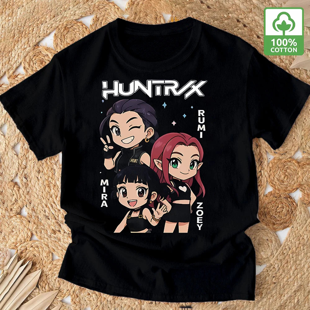 Kpop Demon Hunter T-shirt Summer New HD Tiger Print Pure Cotton Breathable T-shirt for Men and Women Round Neck Casual Soft Top