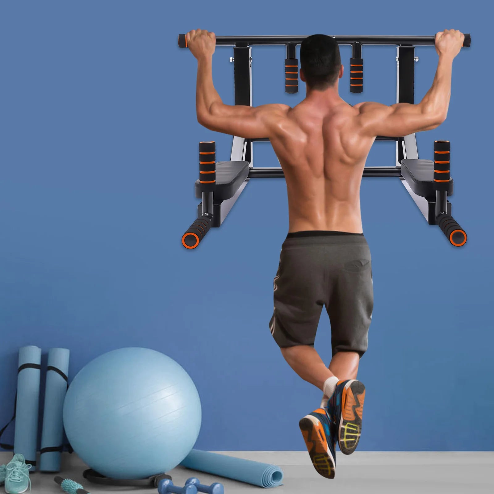 Wall Mounted Pull Up Bar Chin Up bar Multifunctional Dip Station for Indoor Gym Workout Training Equipment Fitness Dip Stand - You Offer