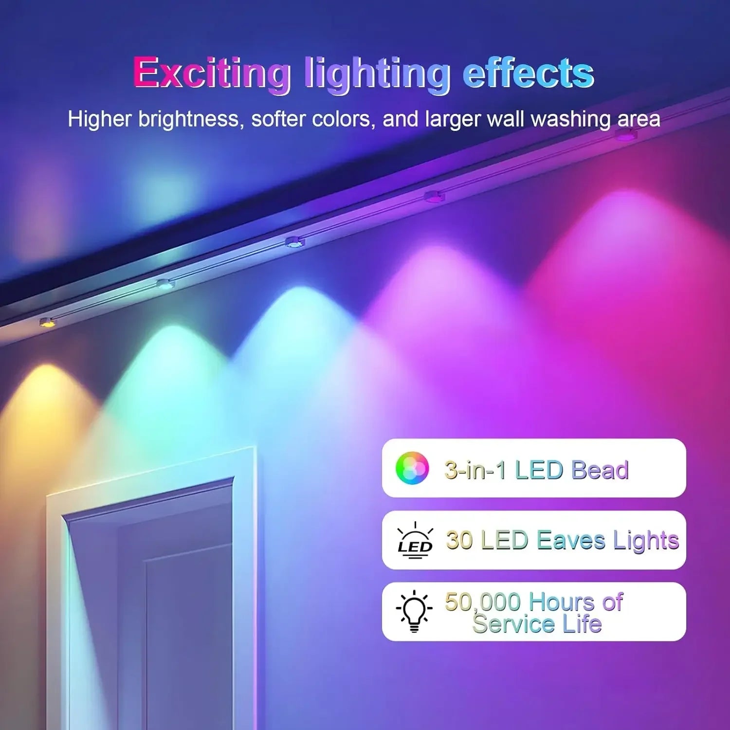 100FT 60 LEDs Permanent Outdoor Lights Smart RGBIC Eaves LED Lights Festival Flashing Lighting Fairy String  Holiday Lighting