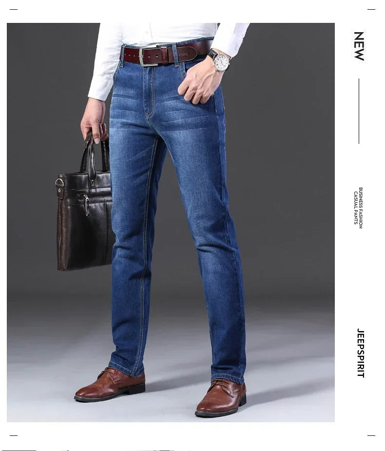 Classic Black Men's Jeans Straight Leg Baggy Plus Size Pants Wear Comfortable Dark Pants Thin Pants for Dad Gift Dad Pants - You Offer
