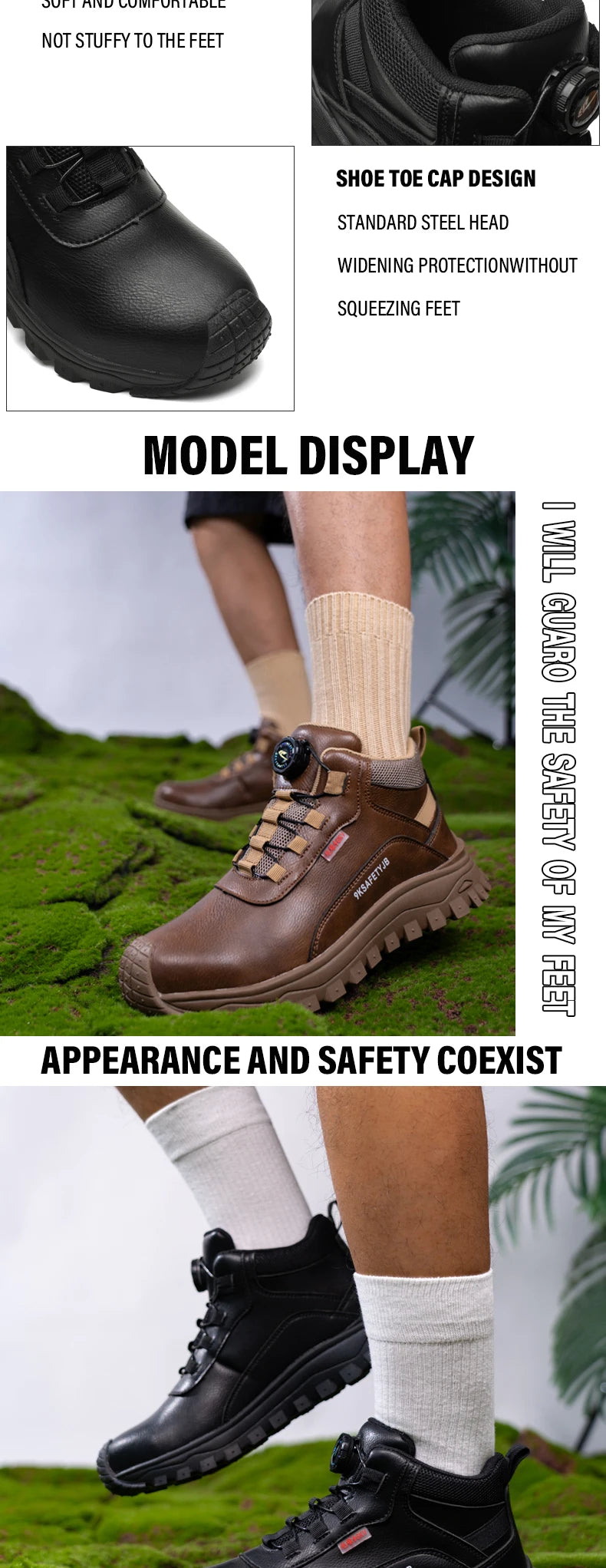 Rotating Button Indestructible Shoes Safety Boots Men Steel Toe work Boots Waterproof Non-slip Puncture-Proof Protective Shoes
