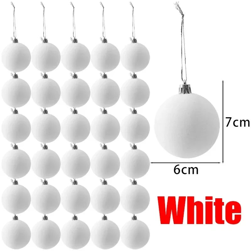 White Flocked Christmas Balls Xmas Tree Hanging Pendents Velvet Ball Ornaments Wedding Anniversary Party Home Decoration