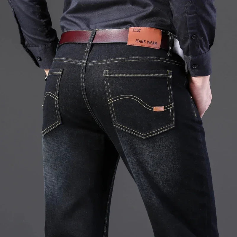Classic Black Men's Jeans Straight Leg Baggy Plus Size Pants Wear Comfortable Dark Pants Thin Pants for Dad Gift Dad Pants - You Offer