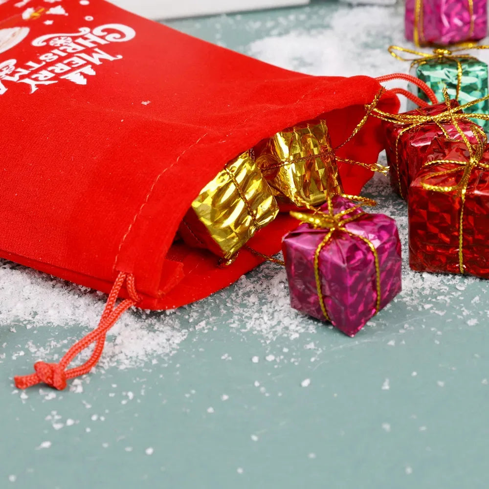 1/30pcs Christmas Gift Bags Red Velvet Drawstring Pouch Bulk Santa Candy Packaging Snack Wrapping Bag Wedding Party Favors Decor