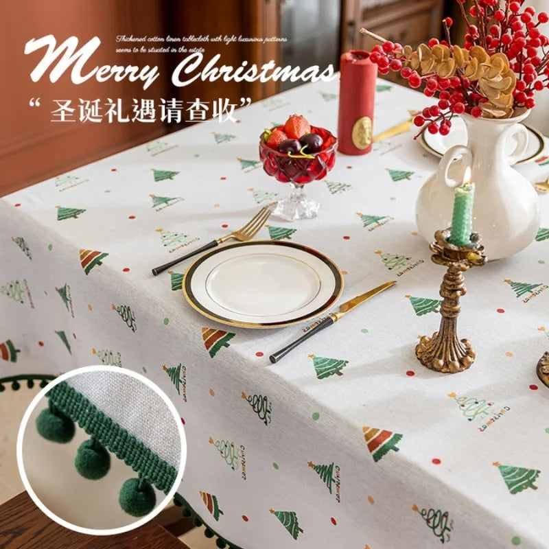 2025 new high-end tablecloth household round table rectangular table festive atmosphere Christmas party tablecloth