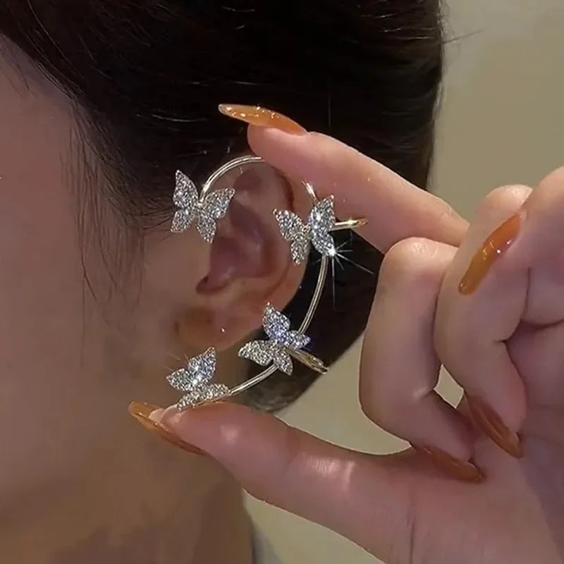 Silver Plated Metal Butterfly Ear Clips Without Piercing For Women Sparkling Zircon Ear Cuff Clip Earrings Wedding Jewelry - You Offer
