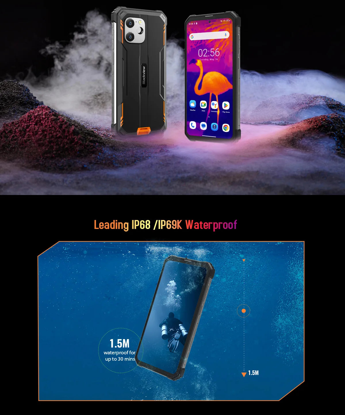[World Premiere] Blackview BV8900 Rugged Smartphone Android 13 6.5'' Display 16GB 256GB Helio P90 Mobile Phone Thermal Cellphone