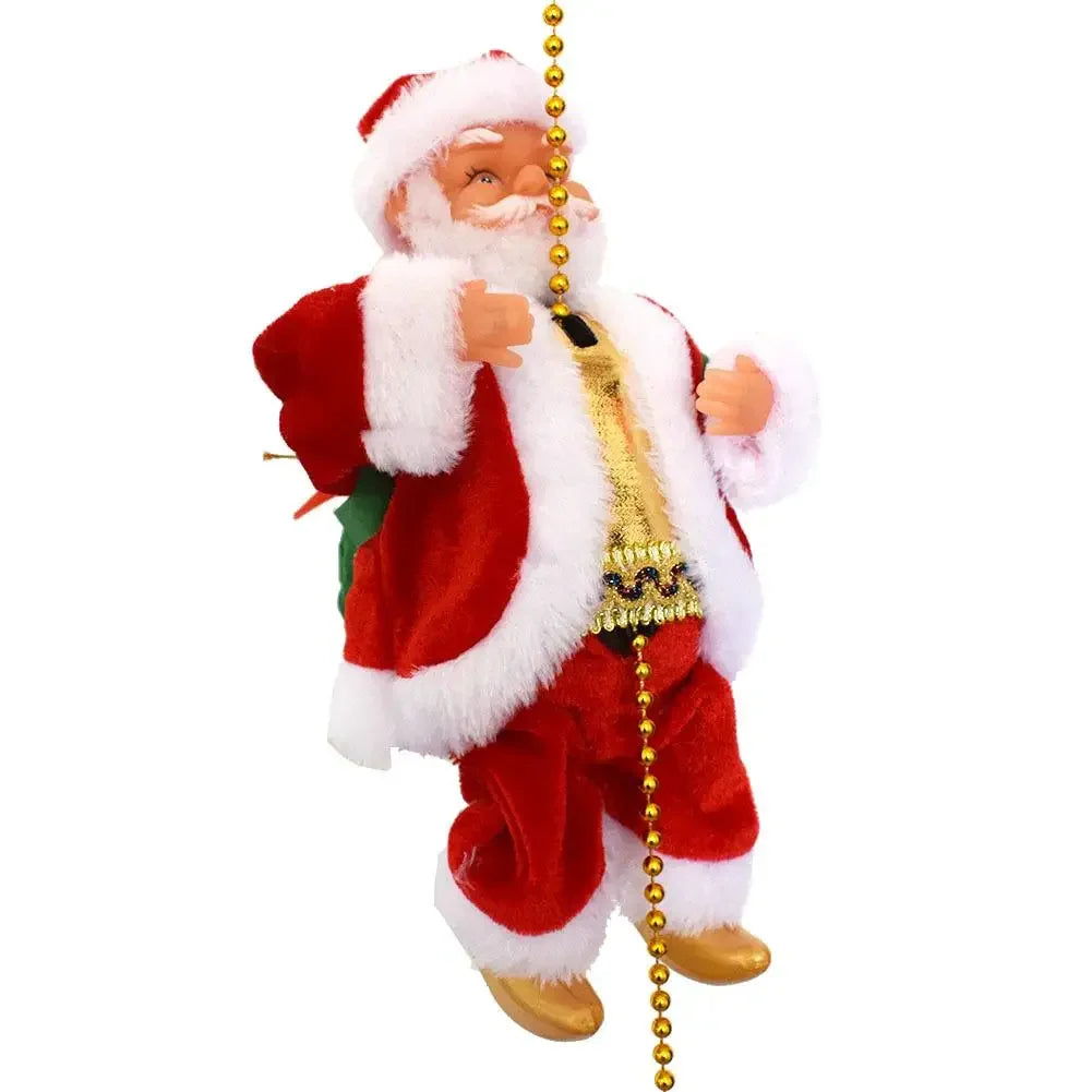 Santa Claus Climbing Beads Battery Operated Electric Climb Up and Down Climbing Santa with Light Music Christmas Decor Ornaments