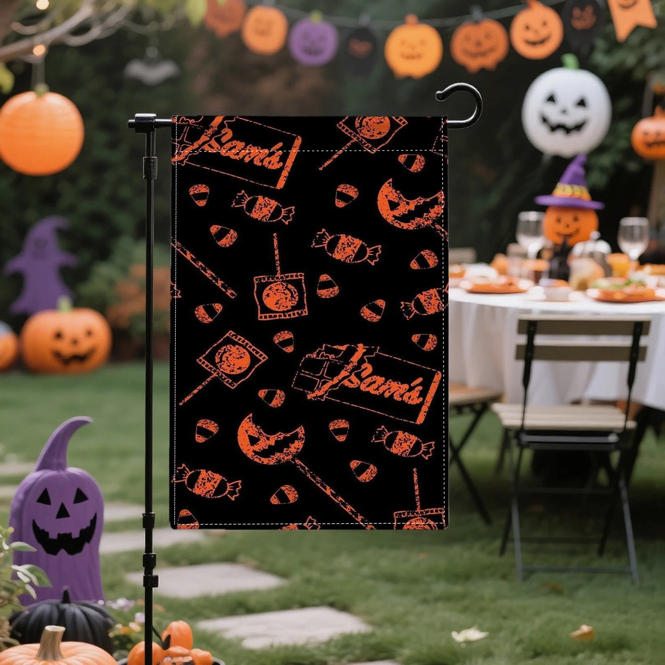 Halloween Skull Pumpkins Double-Sided Linen, 12x18 Inches, Home Outdoor Yard Holiday Party Decorations (Flag Pole Not Included)