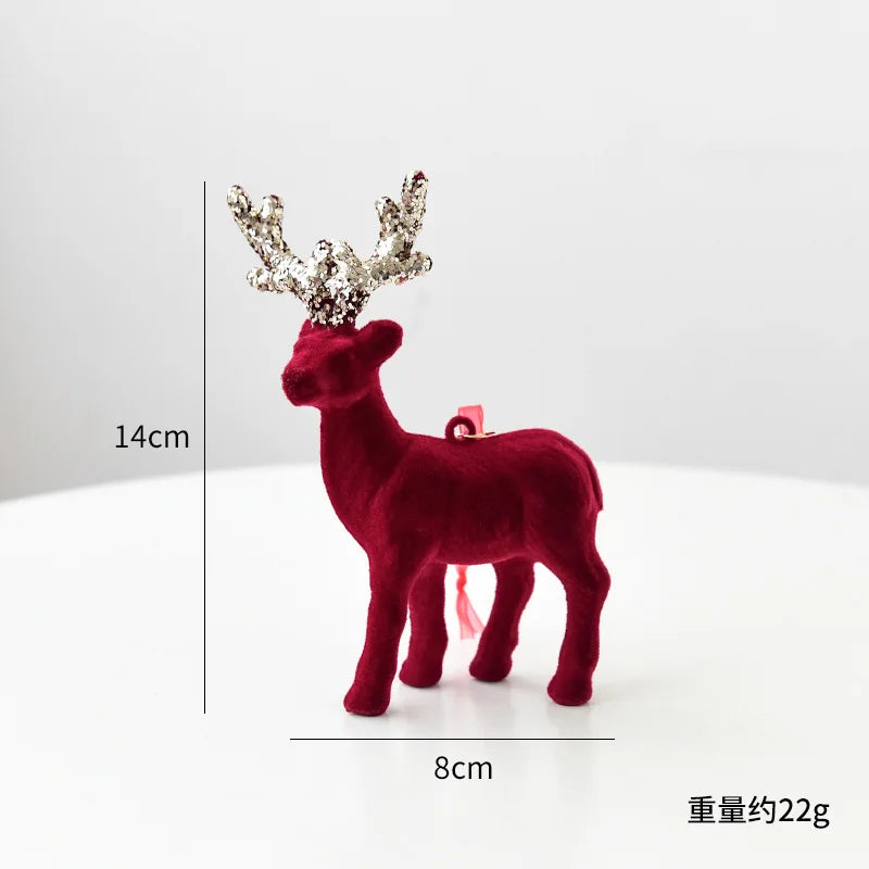 New Christmas elk glitter burgundy flocked deer ornament, Christmas tree pendant, Christmas home decoration handicraft
