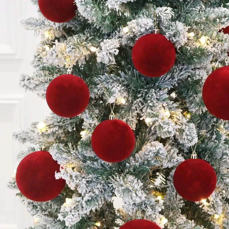 White Flocked Christmas Balls Xmas Tree Hanging Pendents Velvet Ball Ornaments Wedding Anniversary Party Home Decoration