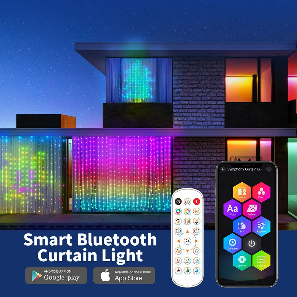 Smart Curtain Lights, 400 LED USB Curtain String Lights with App Remote Control,Music Sync Christmas Curtain String Outdoor