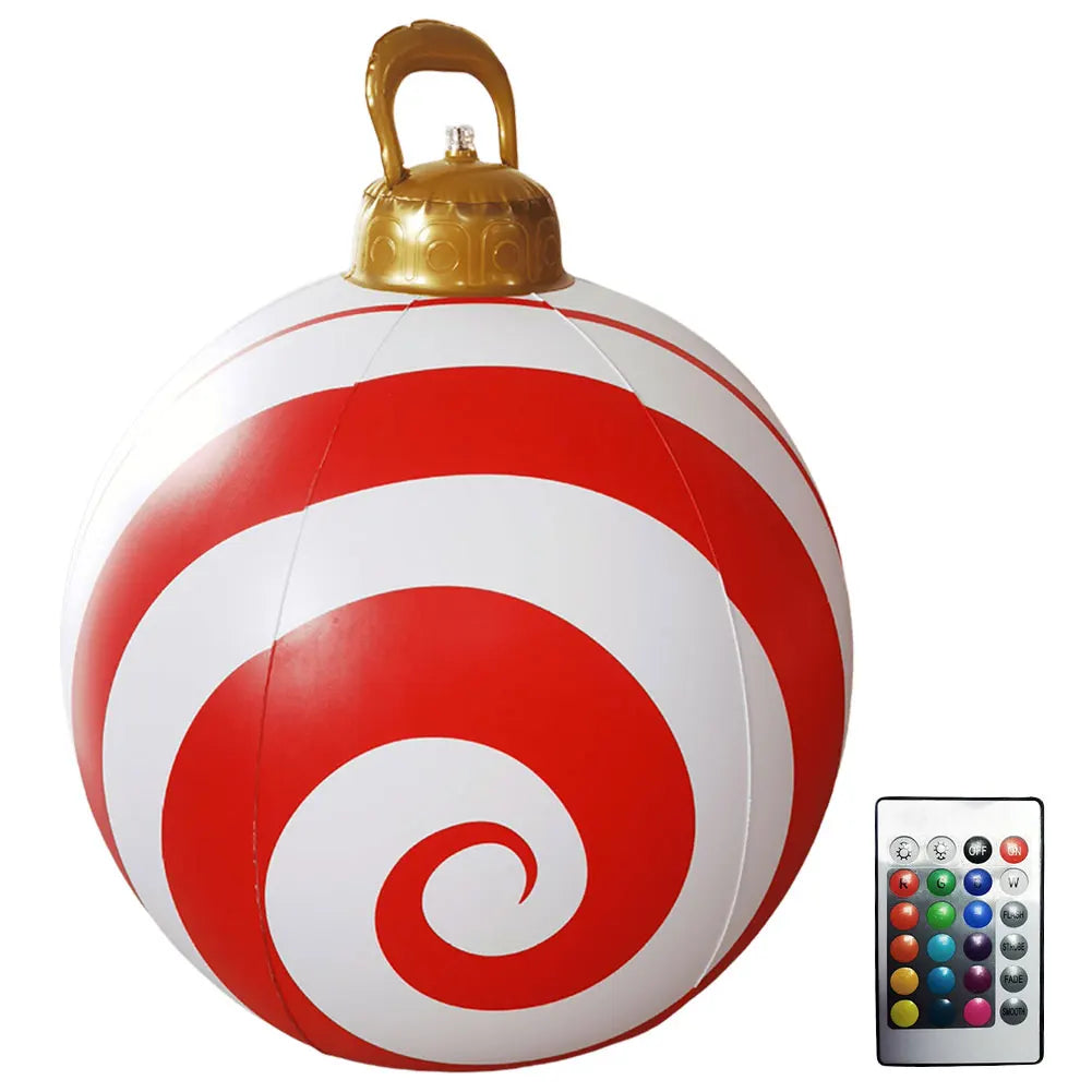 60cm Giant Inflatable Christmas Ball with Lights Remote Control Giant Luminous Inflatable Christmas Ball Outdoor Christmas Decor
