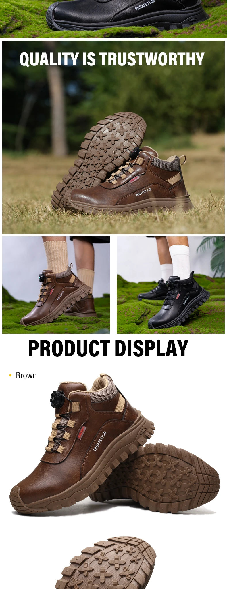 Rotating Button Indestructible Shoes Safety Boots Men Steel Toe work Boots Waterproof Non-slip Puncture-Proof Protective Shoes