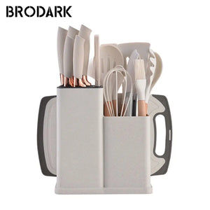 19pcs Food Grade Silicone Brodark Kitchenware Set, Cooking Spoon, Shovel, Cutting Board, Fruit Knife, Chef Knife, Combination Se - You Offer