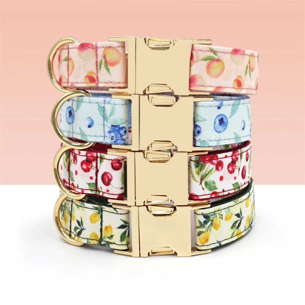 Personalized Pet Collar for Cats Small Medium Large Dogs Lemon Printing Luxury Designer Bow Dog Collar & Leash Set with Poop Bag