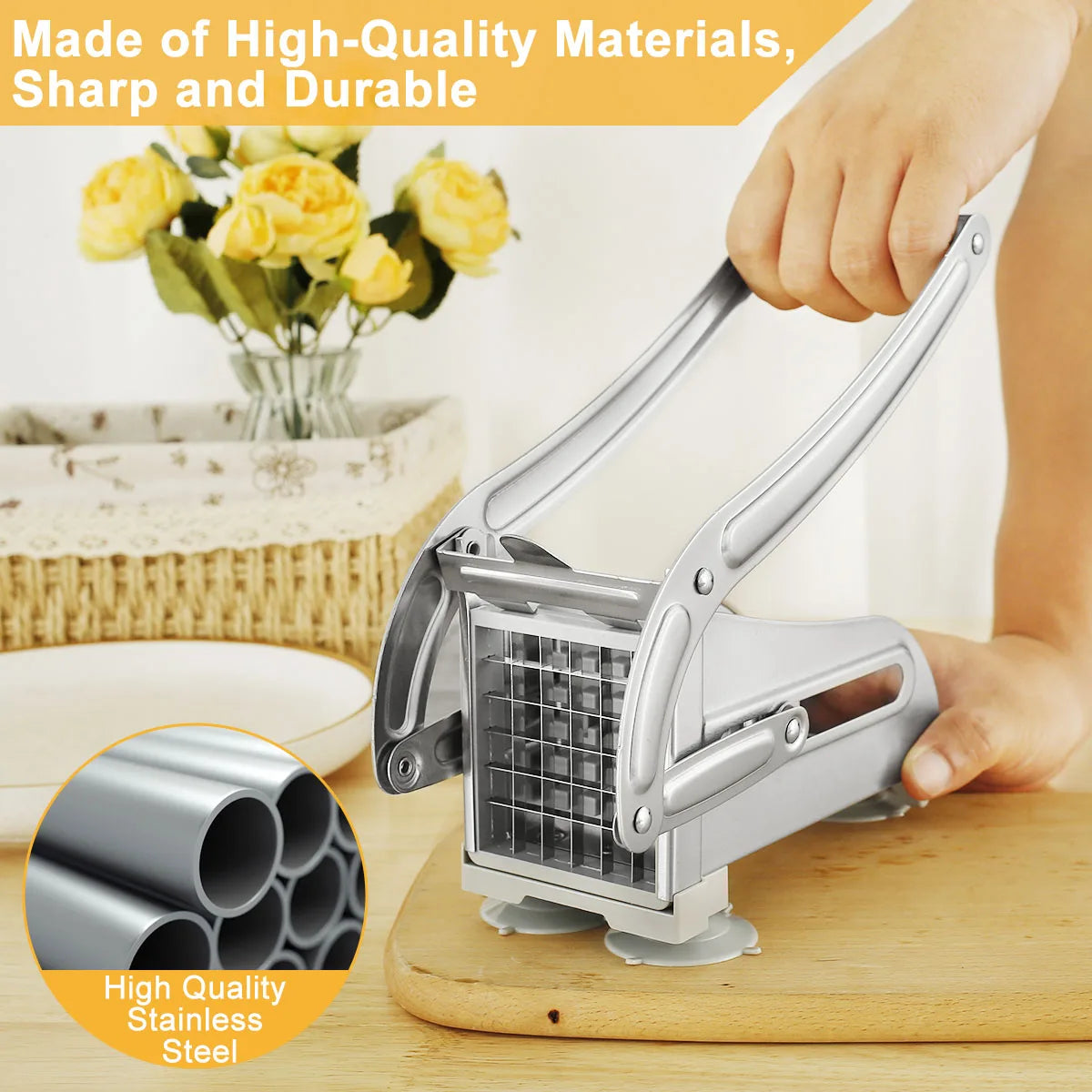 French Fry Cutter Stainless Steel Potato Chipper Blades Manual Food Slicer Dicer Multifunction Vegetable Fruit Onion Chipper - You Offer