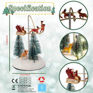 Christmas Village Animated Flying Sleigh Accessory Figurines, Lights Musical with Rotating Santa & Sleigh Holiday Decorations
