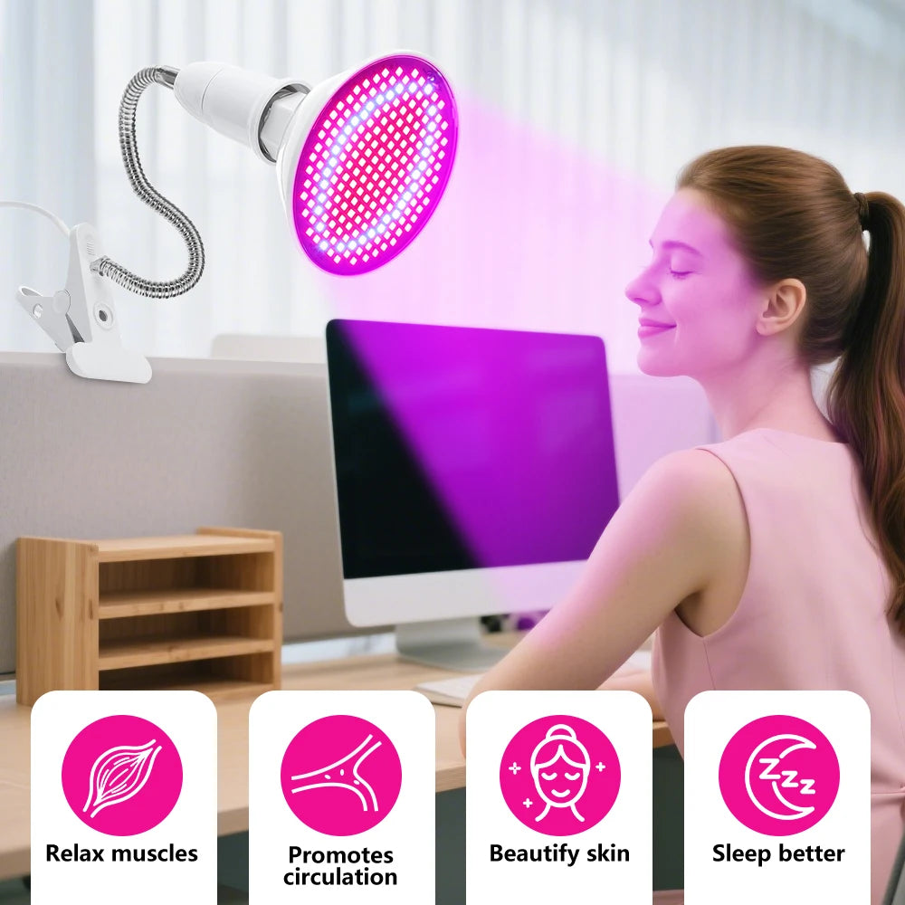 Anti Aging Red blue LED Light Therapy Bulb With Lamp Clip Red 660nm Near Infrared 850nm Beauty Full Body  Skin Care Pain Relief