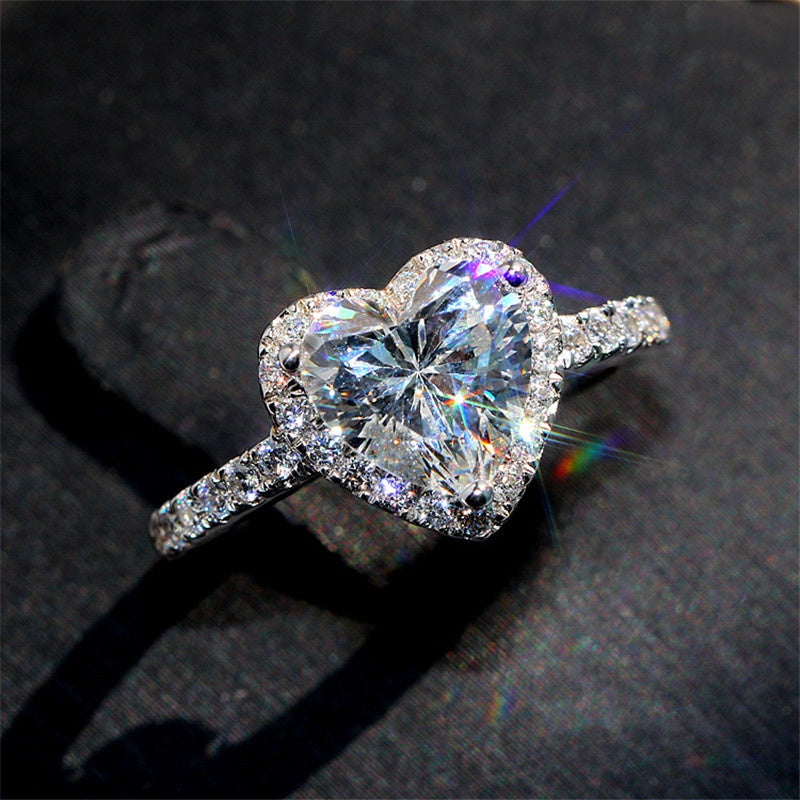 Luxury Silver Color Heart Ring for Women Exquisite Fashion Metal Inlaid White Zircon Stones Wedding Ring Engagement Jewelry - You Offer