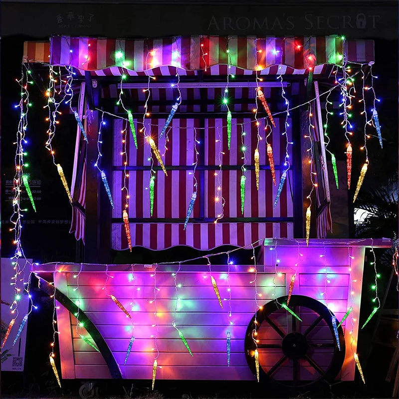 5-36M LED Curtain Icicle String Lights Christmas Garland Waterfall Outdoor Garden Decoration Fairy Light For Street Eaves Patio