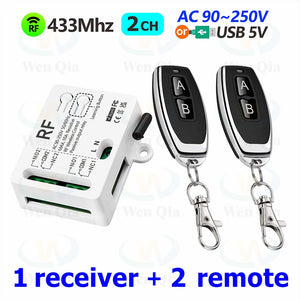 433MHz Universal Wireless Remote Control Switch 2 CH,AC 110V 220V RF Relay Receiver,for Light/Fan/Motor/Garage Door Opener etc