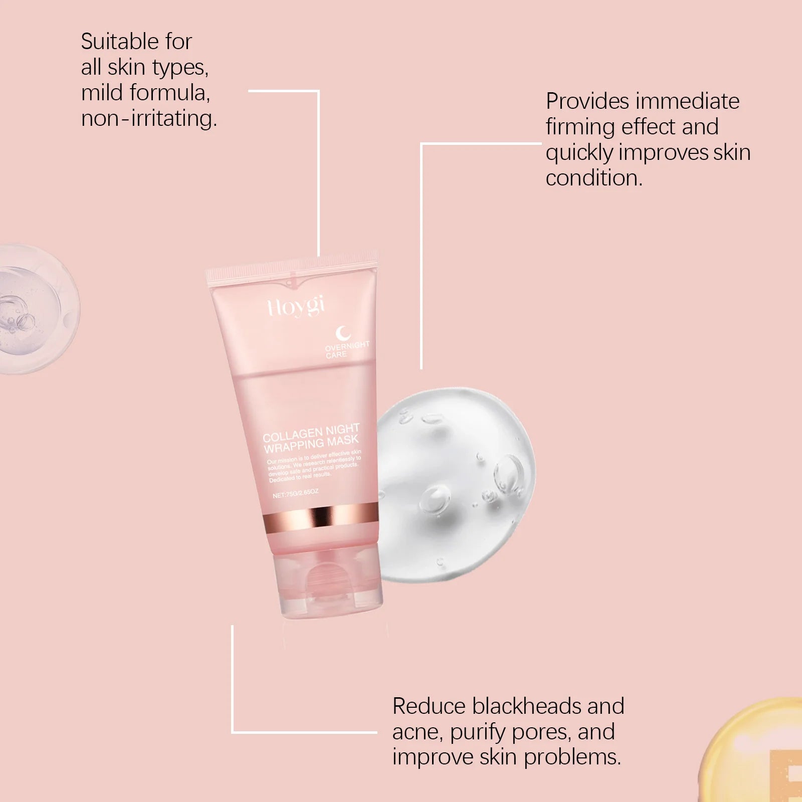 Collagen Peel-off Mask Deep Hydrating Firming Fade Fine Lines Shrink Pores Brightening Overnight Wrapping Mask Face Skin Care