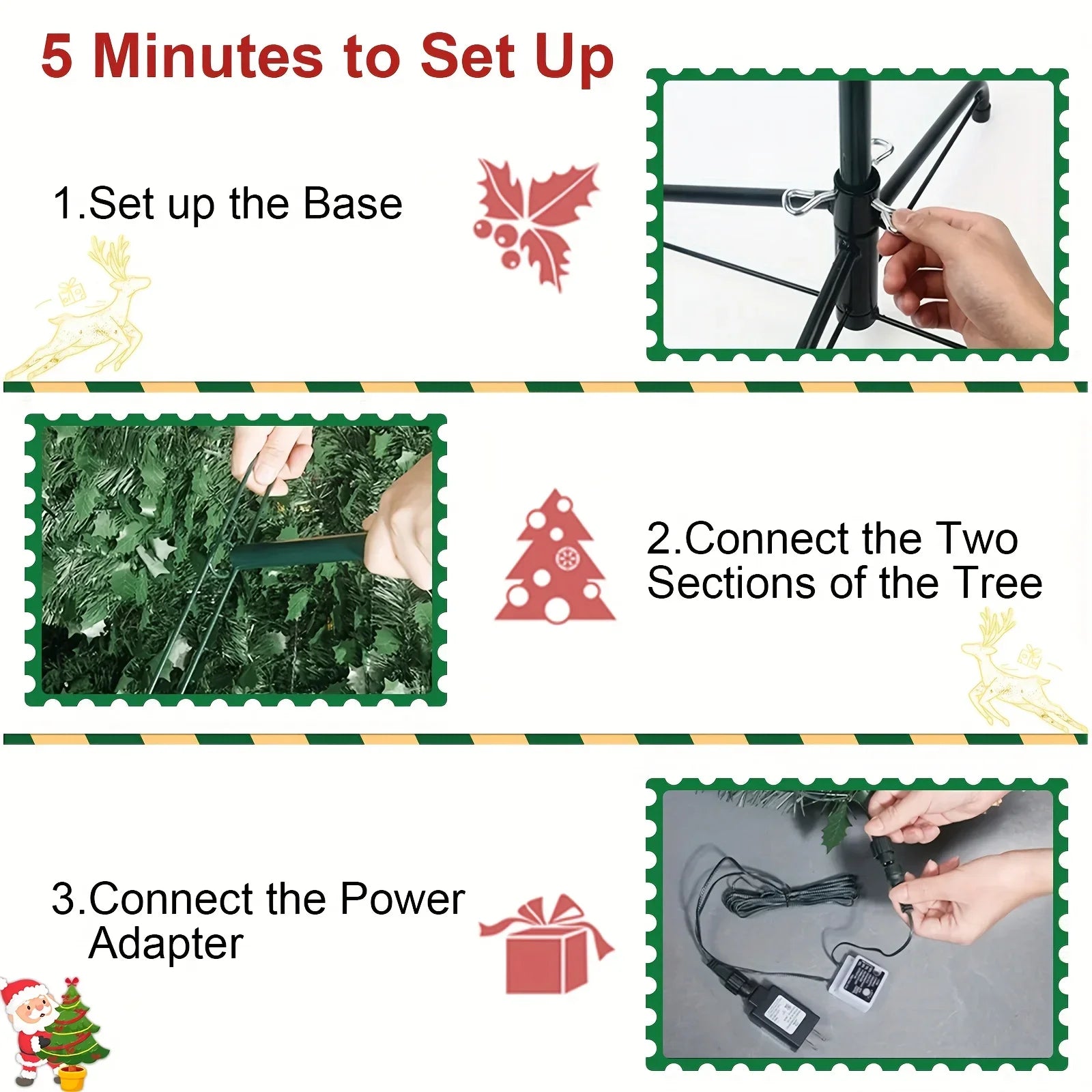 6-Foot Quick-Assembly Realistic Christmas Tree Sturdy Plastic/Metal Base - Easy to Set Up for Home, Office, And Party Use.