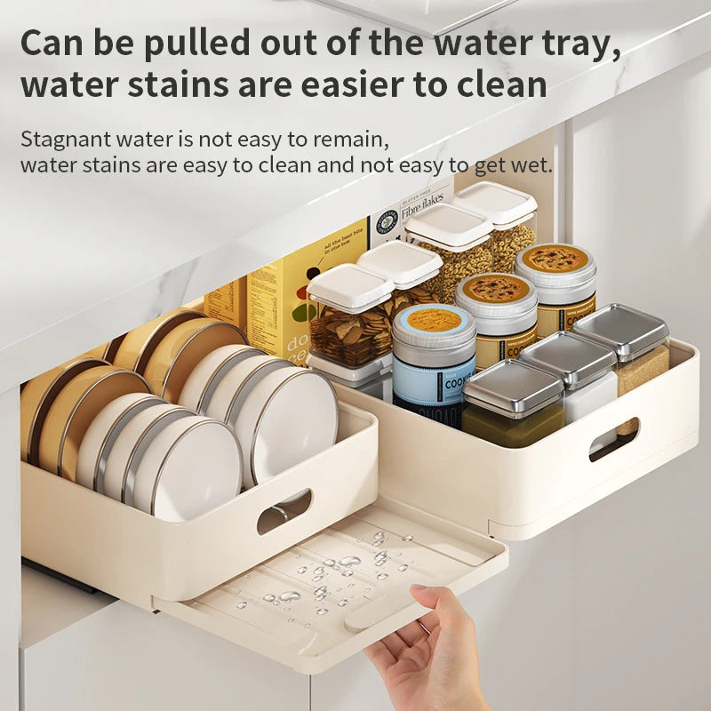 Kitchen Sliding Dish Rack Home Pull-out Drawer Bowl Storage Shelf Dish Drying Storage Box With Sliding Rail Kitchen Storage Rack - You Offer