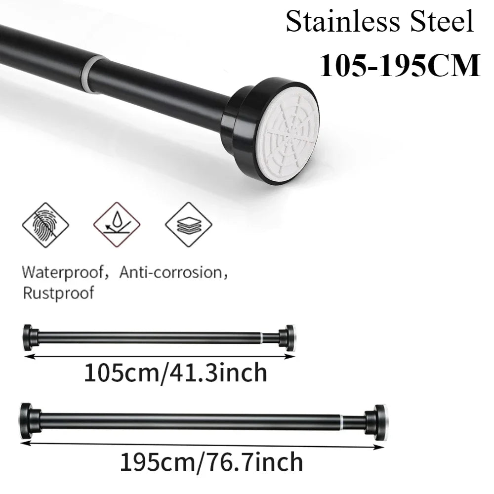 50-260CM Adjustable Curtain Rod No Drilling Telescopic Shower Curtain Pole for Balcony Bathroom Wardrobe Rod Clothes Drying Rack