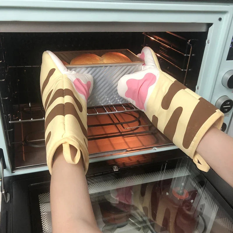 1 Pair Cat paw insulated gloves Cute Cat Claw Oven Gloves  Microwave oven heat-resistant baking gloves Kitchen supplies