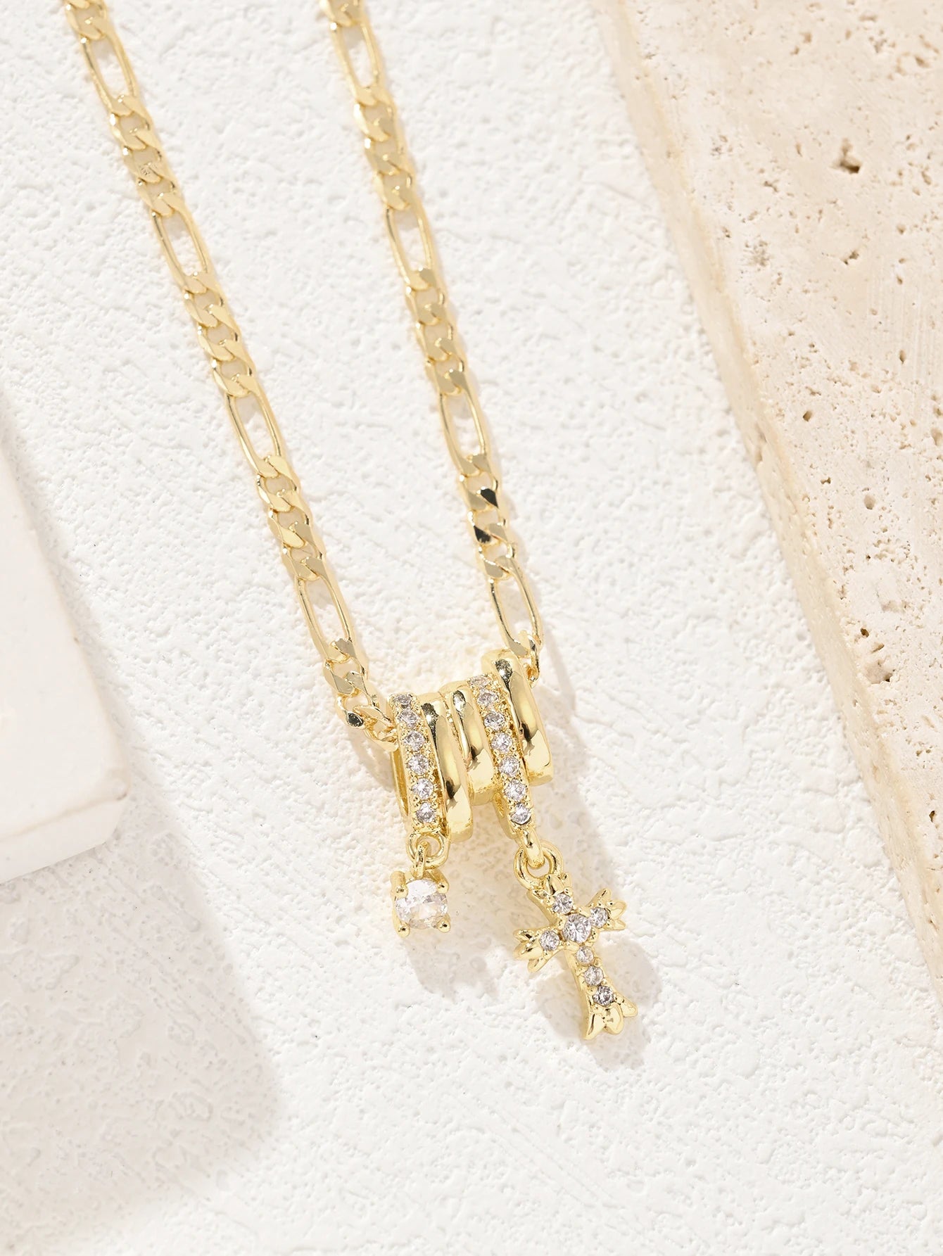 FanSibao Light Luxury Five Rings Zircon Cross Star Pendant Necklace, Women's Personality Simple and Elegant Special Jewelry Gift - You Offer