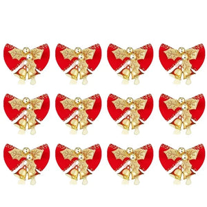 Christmas Mini Bowknot Jingle Bell Xmas Trees Hanging Pendant Small Bow with Bell Ornament DIY Party Gifts New Year Decorations