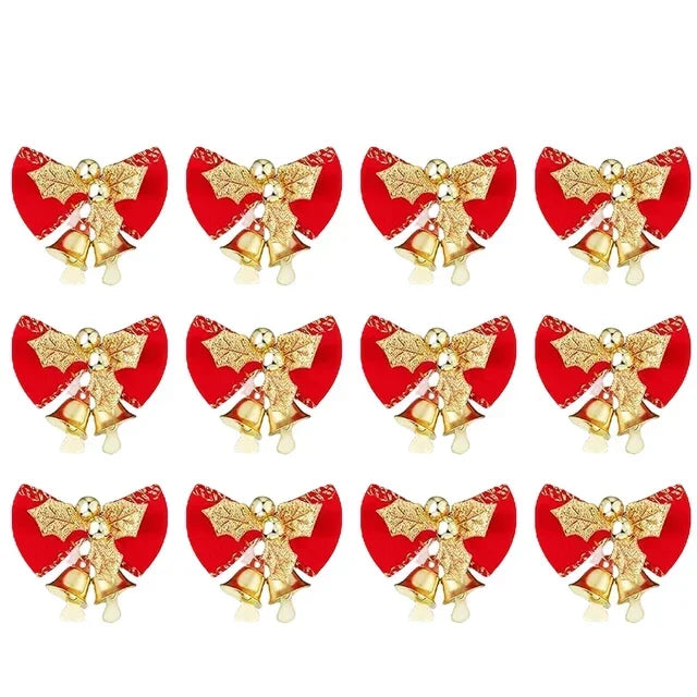Christmas Mini Bowknot Jingle Bell Xmas Trees Hanging Pendant Small Bow with Bell Ornament DIY Party Gifts New Year Decorations