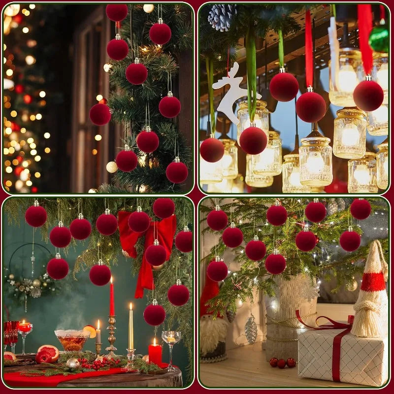 White Flocked Christmas Balls Xmas Tree Hanging Pendents Velvet Ball Ornaments Wedding Anniversary Party Home Decoration