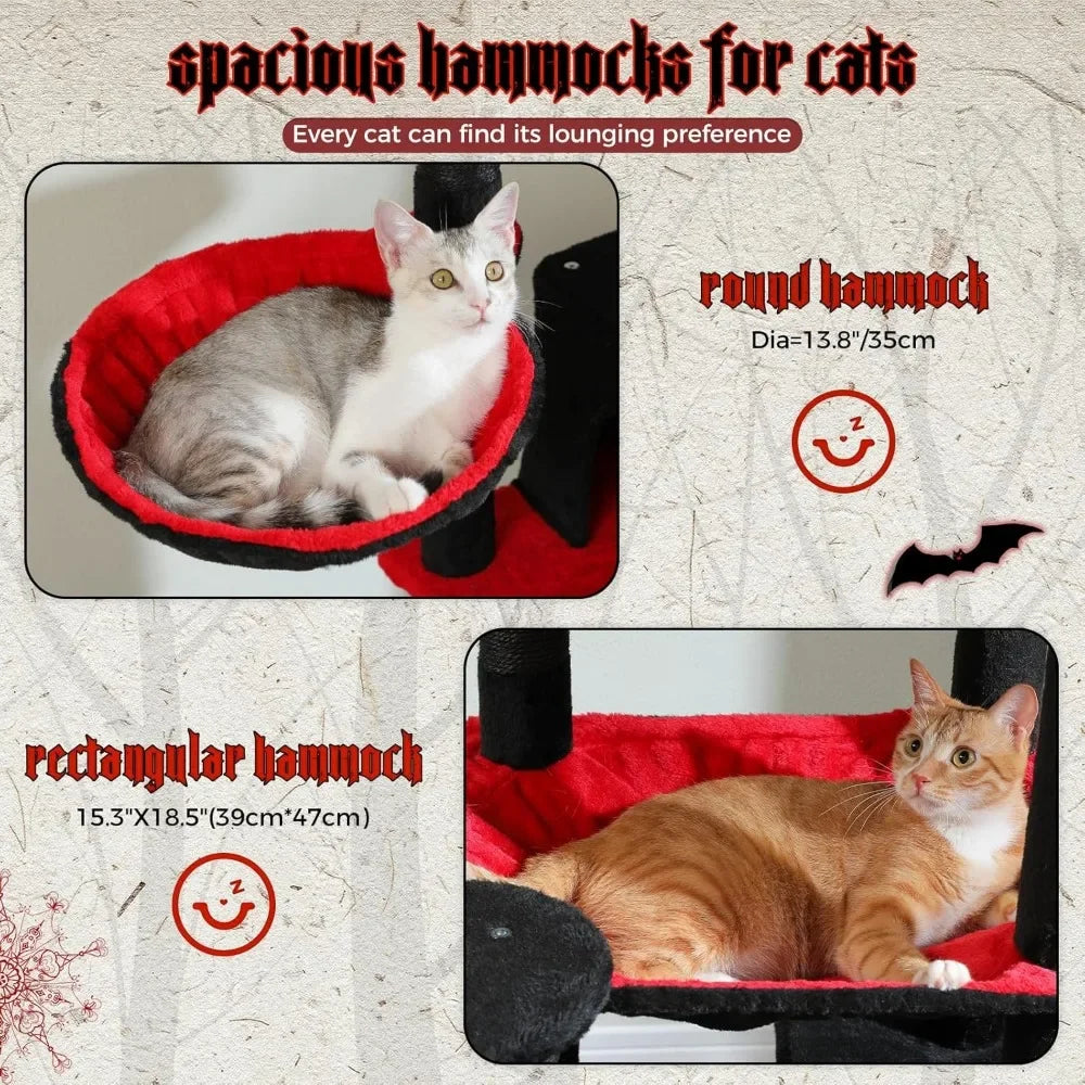 69-Inch Gothic Cat Tree for Indoor Large Cats With Super Large Hammock, Tall Climbing Tower, Scratching Posts
