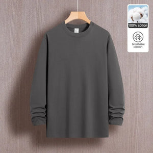 Top Quality 100 % Cotton Fashion Brand Plain Round Neck Trending New T Shirts Men Long Sleeve Tops Casual Classic Mens Clothes