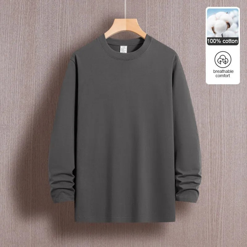 Top Quality 100 % Cotton Fashion Brand Plain Round Neck Trending New T Shirts Men Long Sleeve Tops Casual Classic Mens Clothes