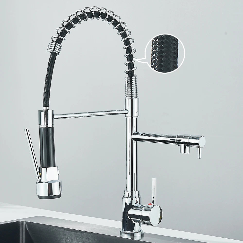 Pull Down Spring Kitchen Faucet Single Lever Hot Cold Mixer Water For Kitchen Sink Dual Spout Nozzle Faucets Crane - You Offer