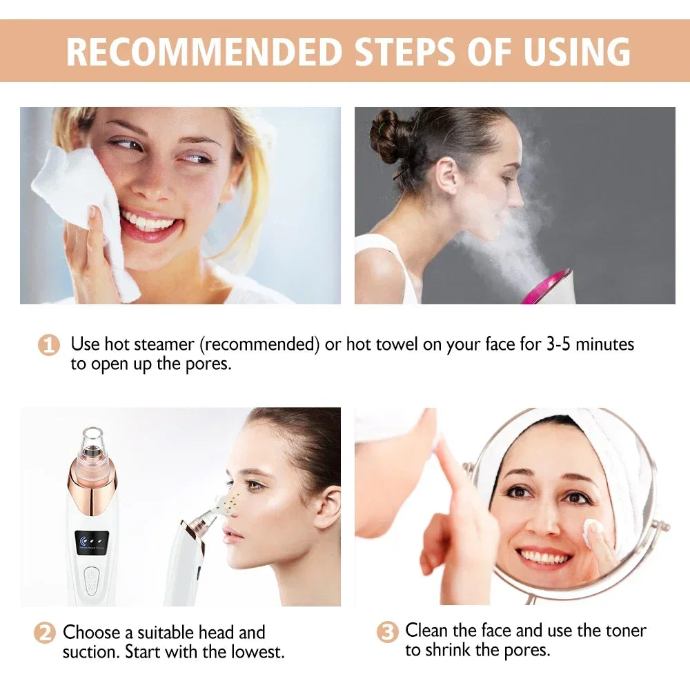 Blackhead Remover Vacuum Suction USB Rechargeable Facial Pore Cleaner Spot Acne Pimple Black Head Extractor Skin Care Tool Kit